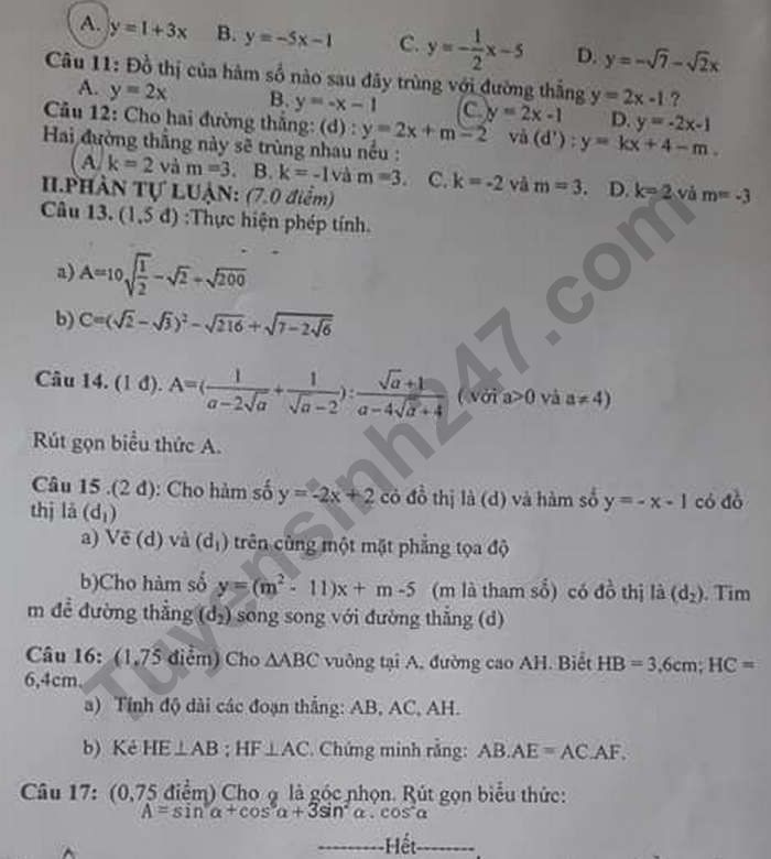 De kiem tra giua HK1 mon Toan 9 Truong THCS Nhat Tuu 2020
