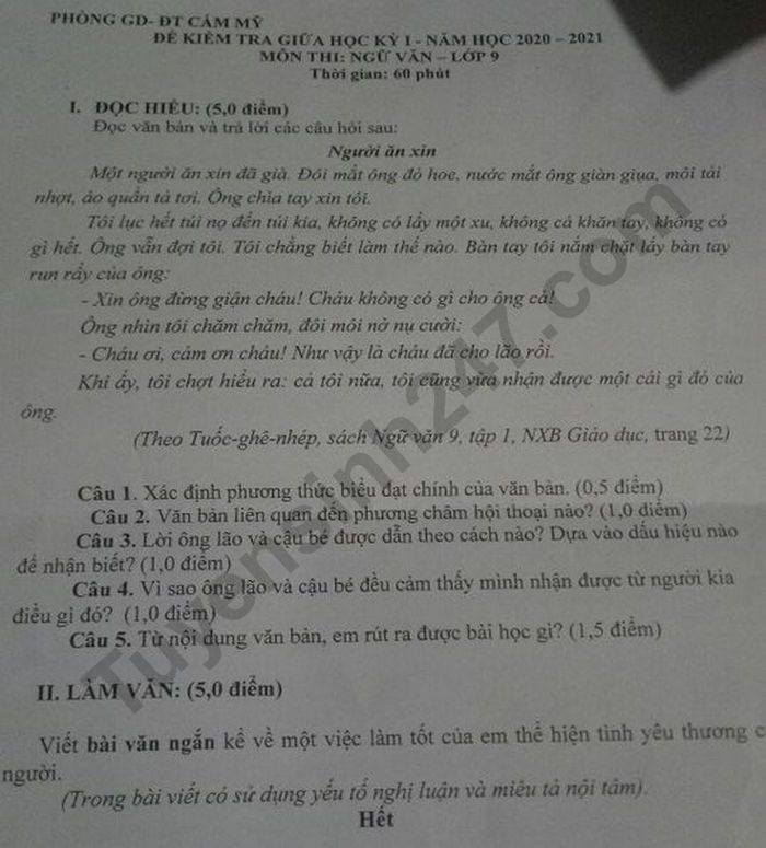 De kiem tra giua HK1 nam 2020 Phong GD Cam My mon Van lop 9