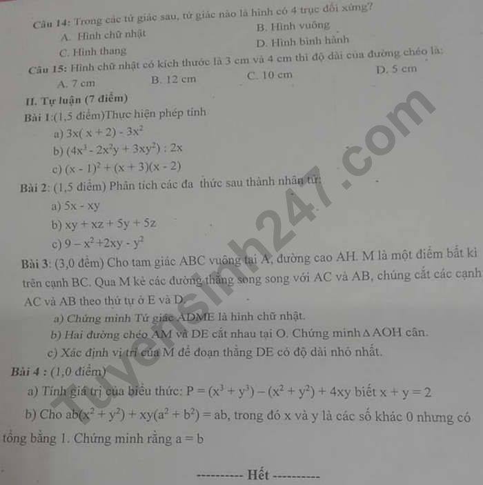 De kiem tra giua HK1 nam 2020 THCS An Hong mon Toan lop 8