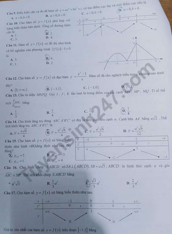 De kiem tra giua HK1 nam 2020 mon Toan lop 12 - THPT Khanh Son