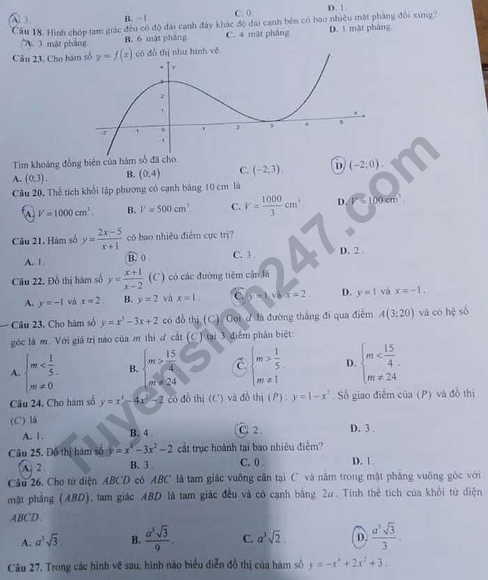 De kiem tra giua HK1 nam 2020 mon Toan lop 12 - THPT Khanh Son