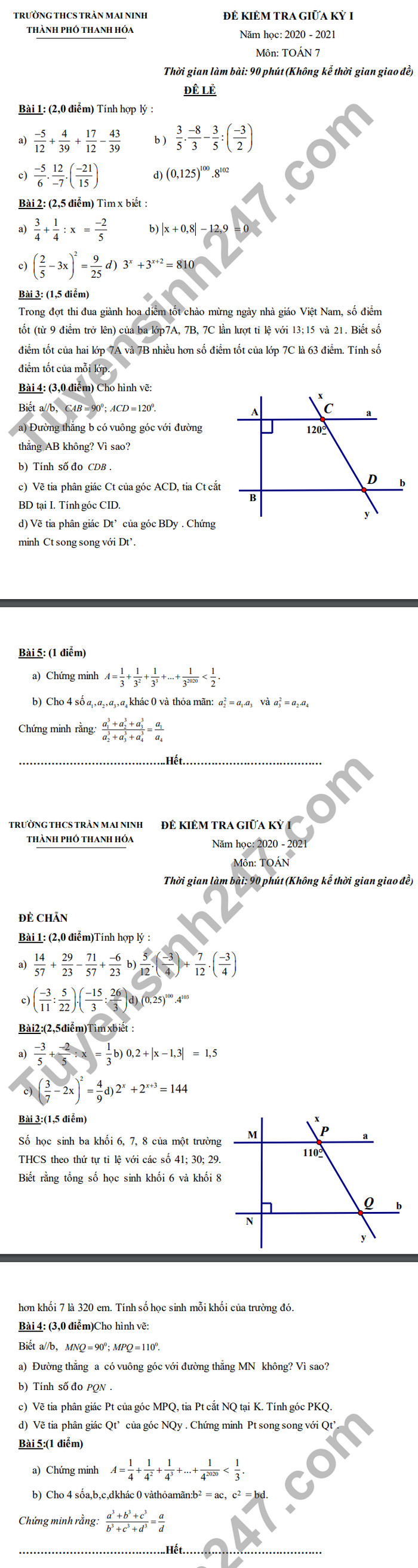 De kiem tra giua HK1 Toan lop 7 nam 2020 THCS Mai Ninh