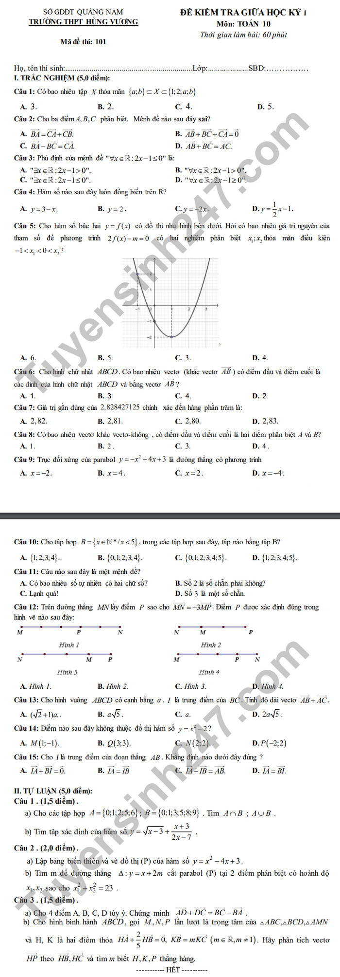 De kiem tra giua HK1 nam 2020 THPT Hung Vuong Toan lop 10