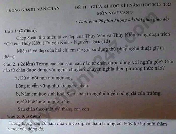 De kiem tra giua HK1 nam 2020 Van lop 9 Phong GD Van Chan