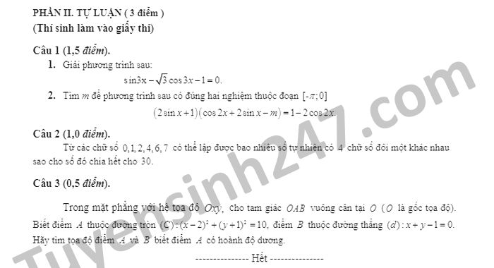 De kiem tra giua HK1 Toan lop 11 nam 2020 THPT Chu Van An