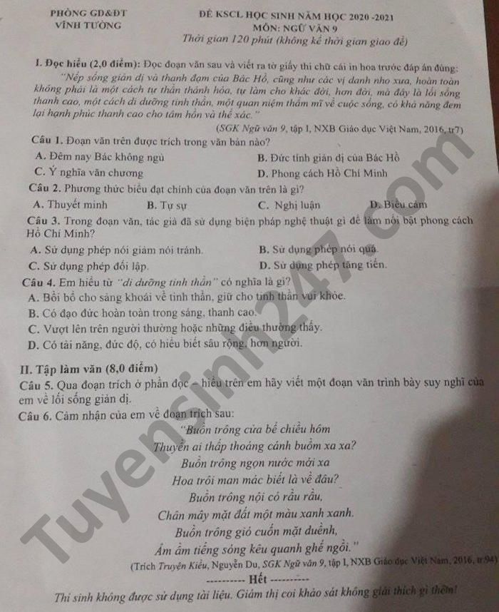 De kiem tra giua HK1 nam 2020 Van lop 9 Phong GD Vinh Tuong