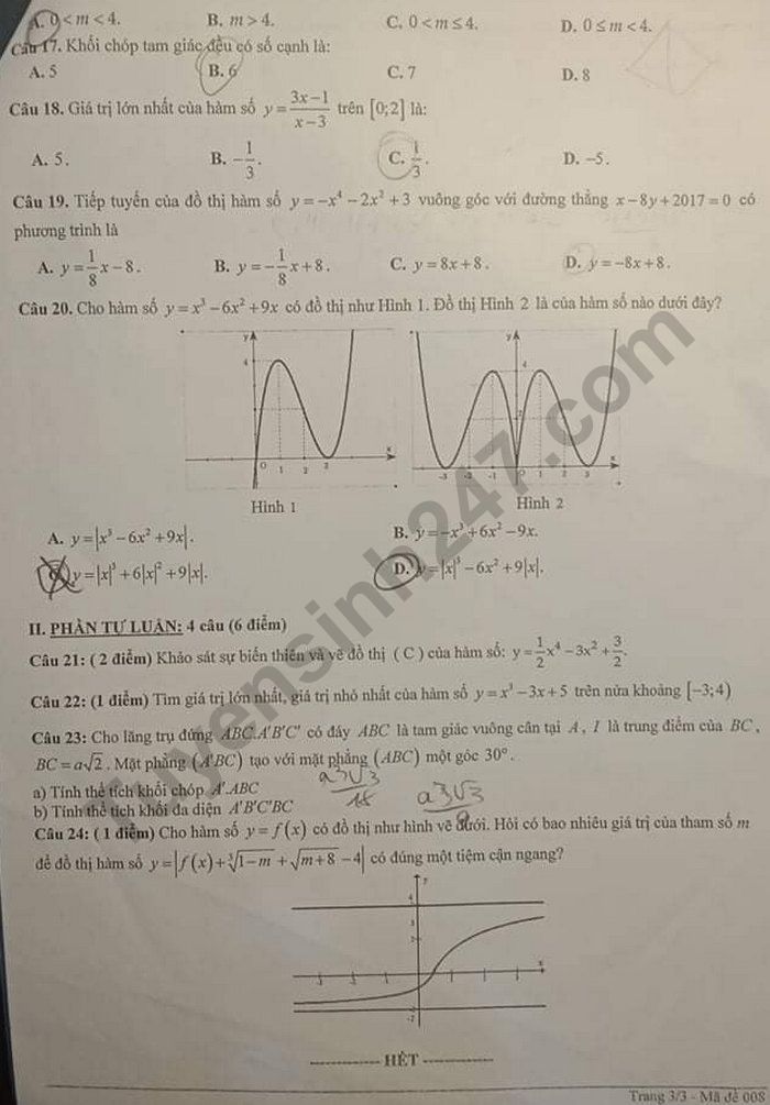 De kiem tra giua HK1 nam 2020 lop 12 THPT Binh Xuyen mon Toan