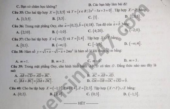 De kiem tra giua HK1 Toan lop 10 THPT Le Quy Don nam 2020