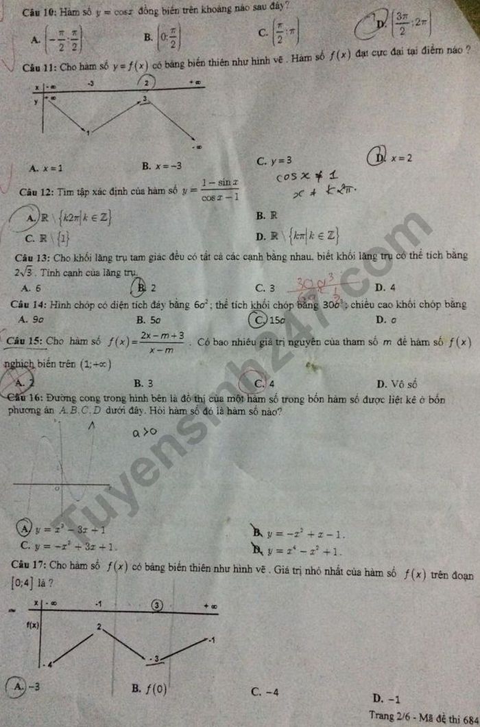 De thi thu THPT QG nam 2021 lan 1 mon Toan 12 THPT Yen The