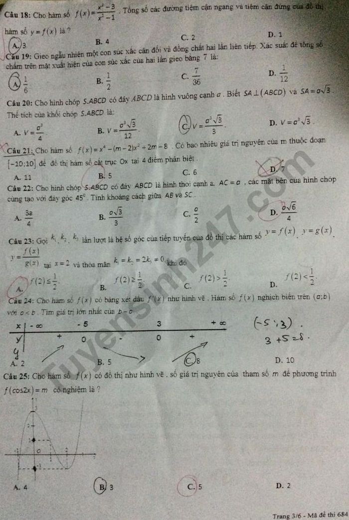 De thi thu THPT QG nam 2021 lan 1 mon Toan 12 THPT Yen The