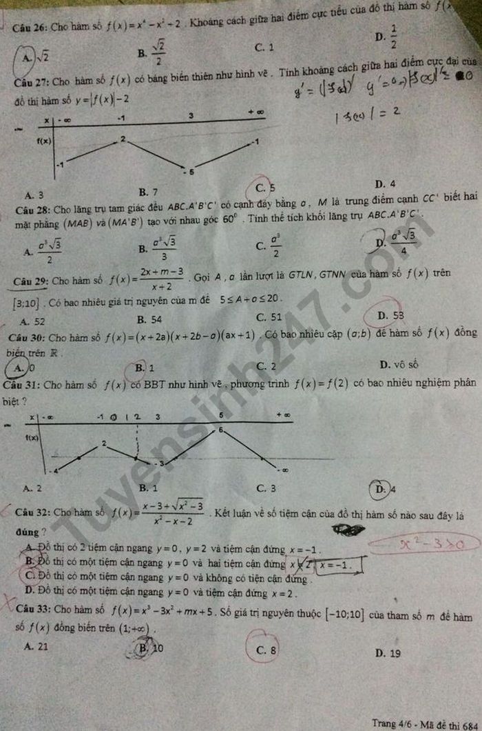 De thi thu THPT QG nam 2021 lan 1 mon Toan 12 THPT Yen The