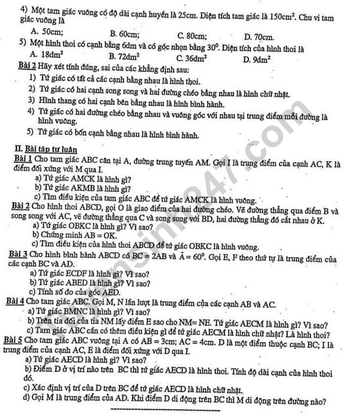 De cuong on tap HK1 2020 mon Toan lop 8 THCS Hoang Liet