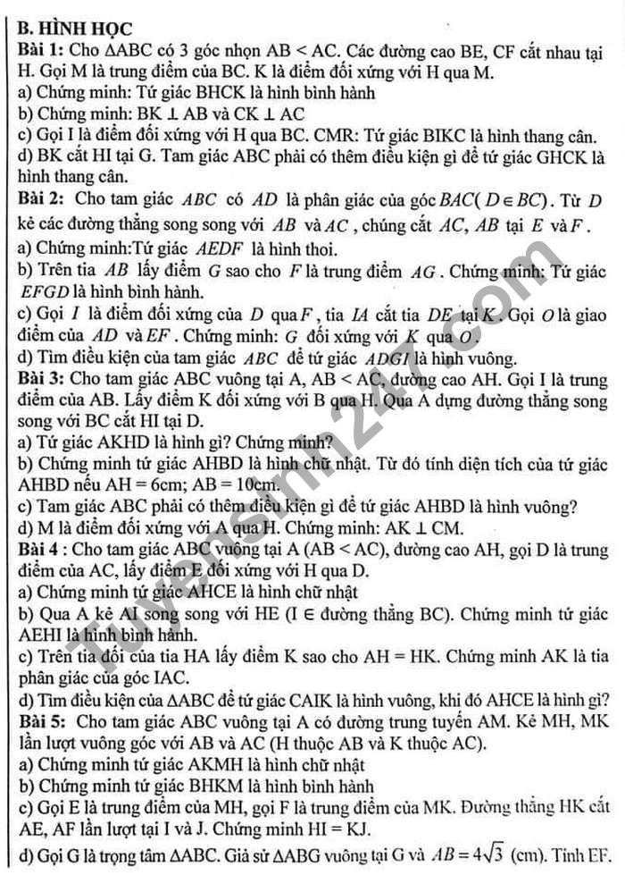De cuong on tap HK1 2020 THCS Dong Da mon Toan lop 8