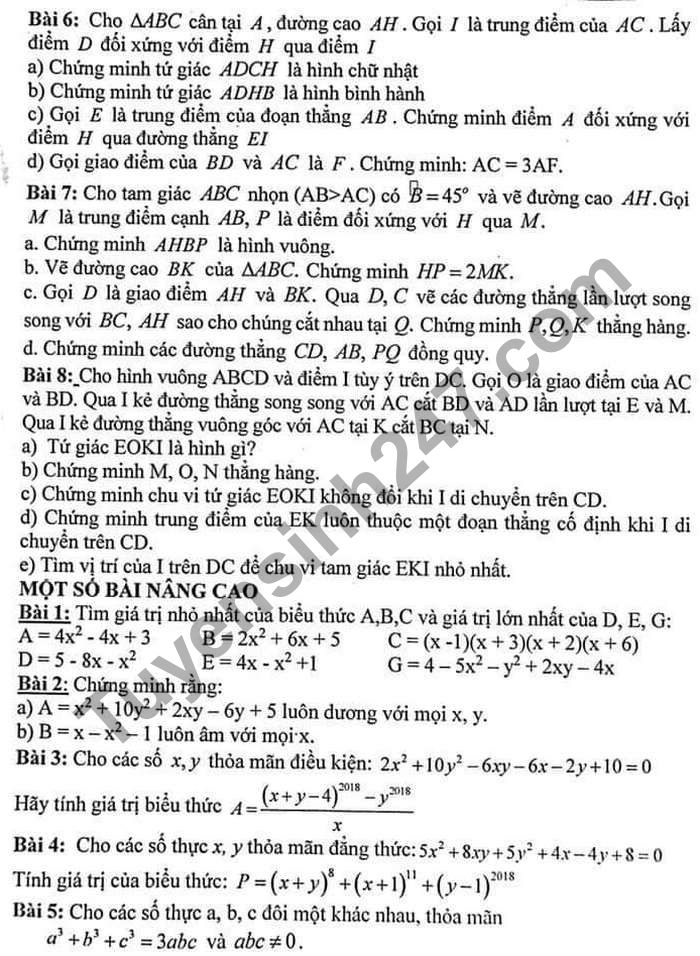 De cuong on tap HK1 2020 THCS Dong Da mon Toan lop 8