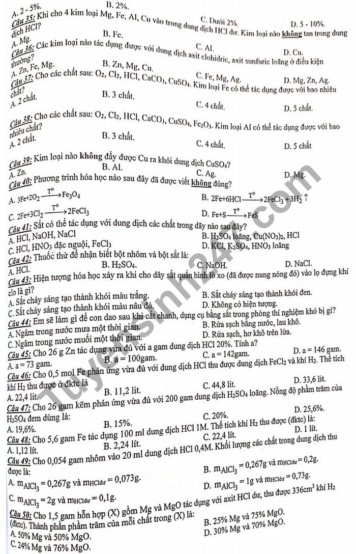 De cuong on tap hoc ki 1 mon Hoa lop 9 - THCS Yen Hoa 2020