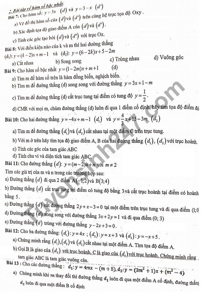 De cuong on tap hoc ki 1 lop 9 mon Toan THCS Yen Hoa 2020
