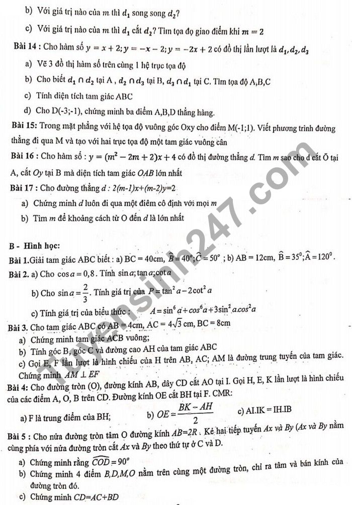 De cuong on tap hoc ki 1 lop 9 mon Toan THCS Yen Hoa 2020
