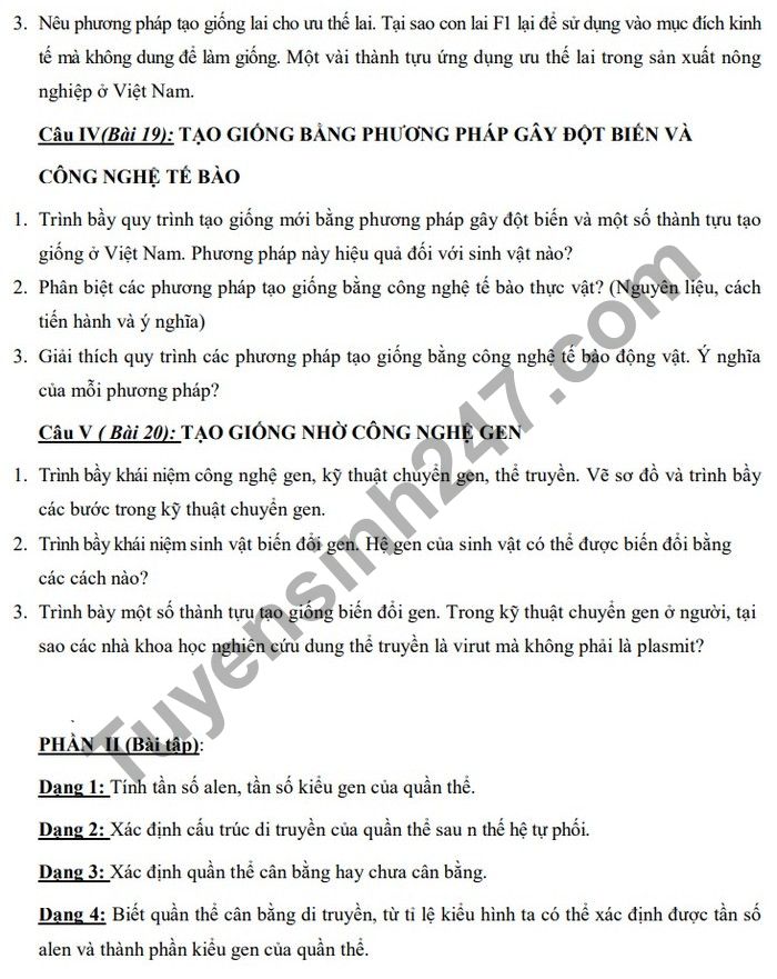 De cuong on tap ki 1 THPT Tran Phu - Hoan Kiem lop 12 mon Sinh 2020