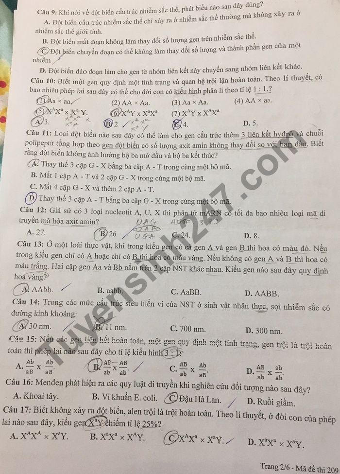 De thi thu Tot nghiep THPT 2021 lan 1 mon Sinh THPT Chuyen Thoai Ngoc Hau