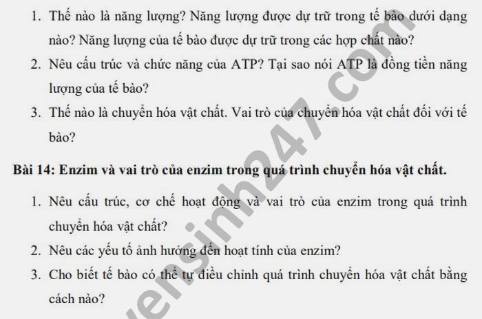 De cuong on tap HK1 mon Sinh lop 10 nam 2020 THPT Tran Phu - Hoan Kiem