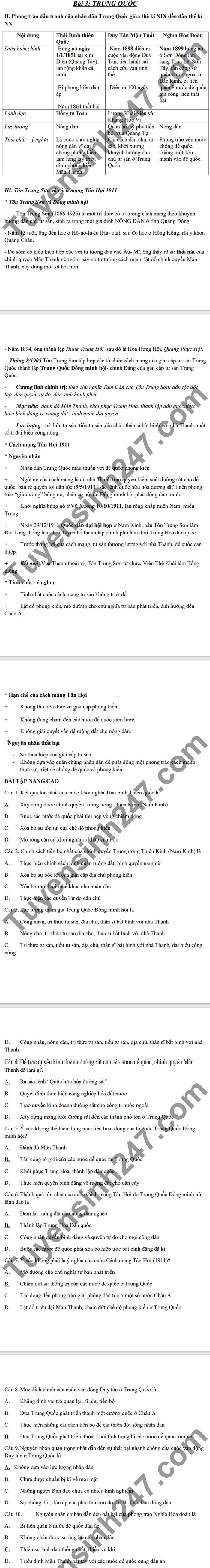 De cuong hoc ki 1 mon Su lop 11 THPT Thai Phien nam 2020