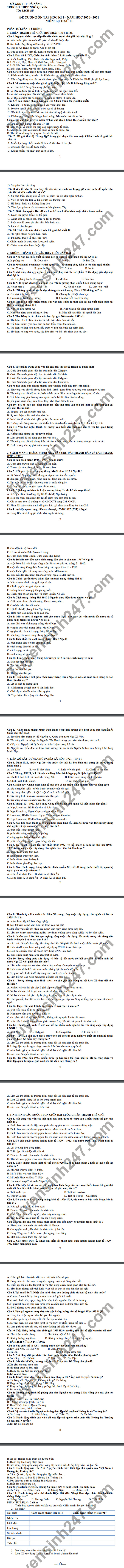De cuong on tap HK1 THPT Ngo Quyen mon Su lop 11 nam 2020