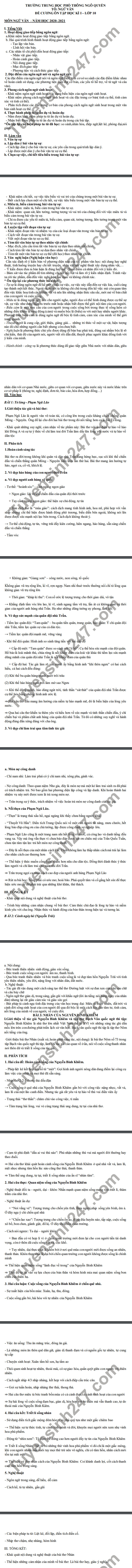 De cuong on tap HK1 THPT Ngo Quyen nam 2020 Van lop 10