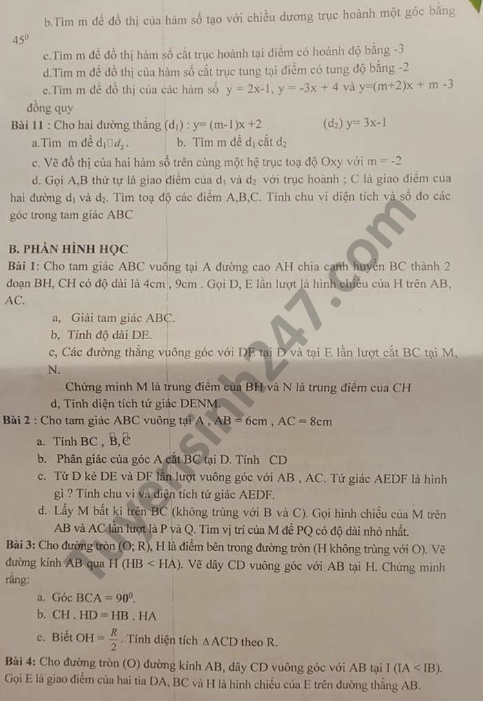 De cuong on tap HK1 THCS Bac Son nam 2020 Toan lop 9