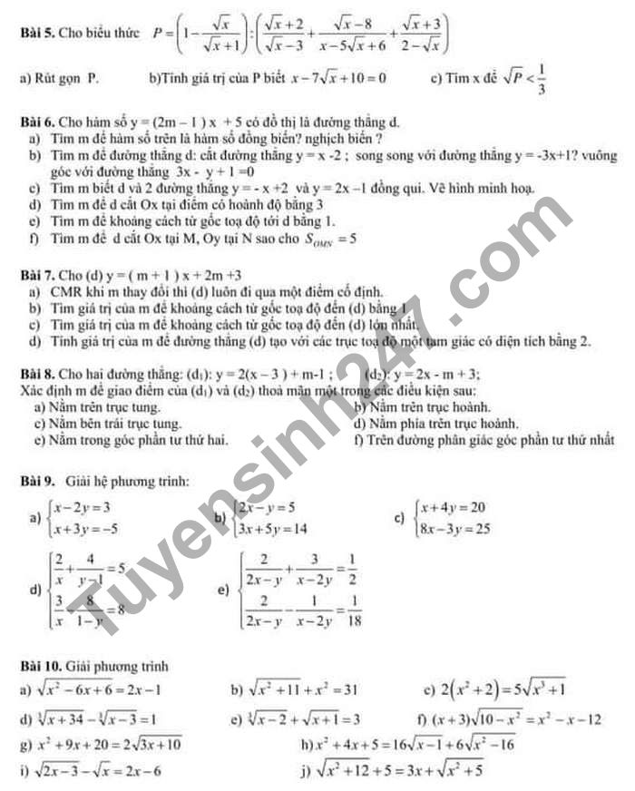 De cuong on HK1 2020 Truong Luong The Vinh lop 9 mon Toan