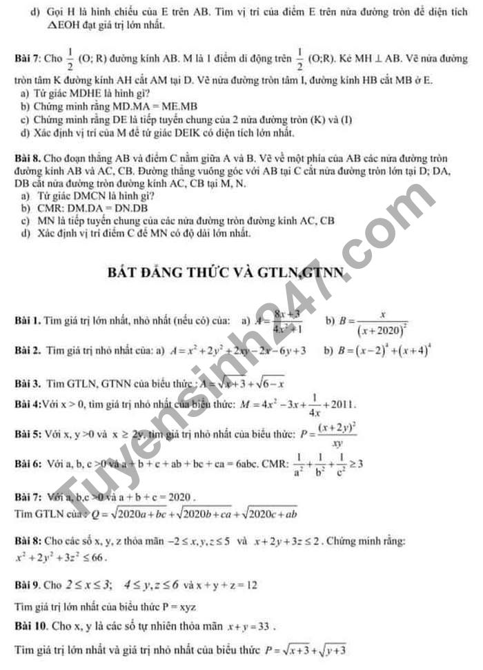 De cuong on HK1 2020 Truong Luong The Vinh lop 9 mon Toan