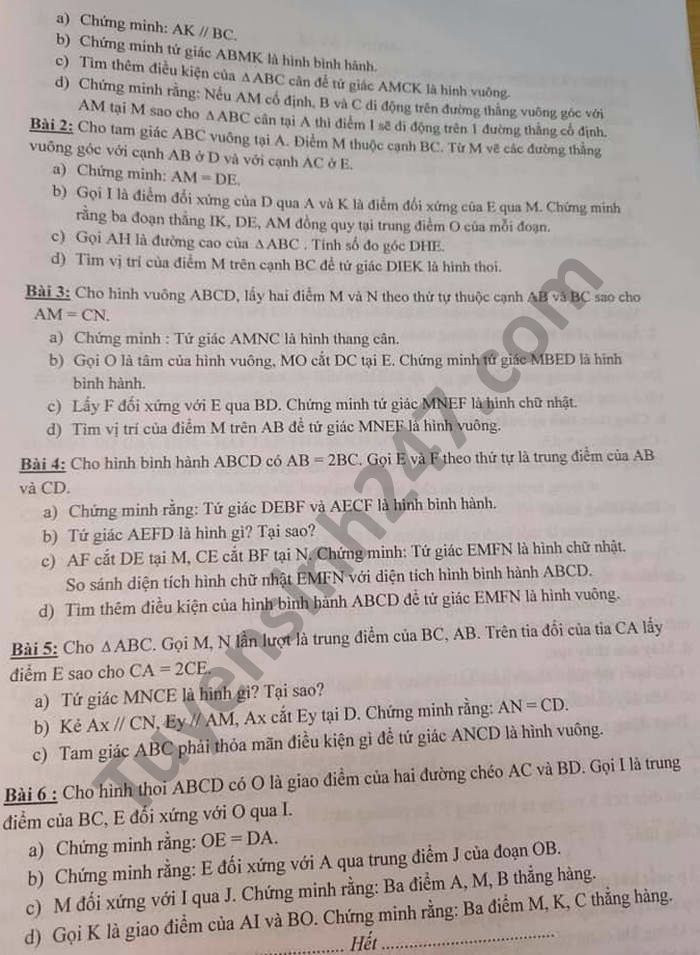 De cuong on tap HK1 Toan lop 8 nam 2020 THCS Chu Van An