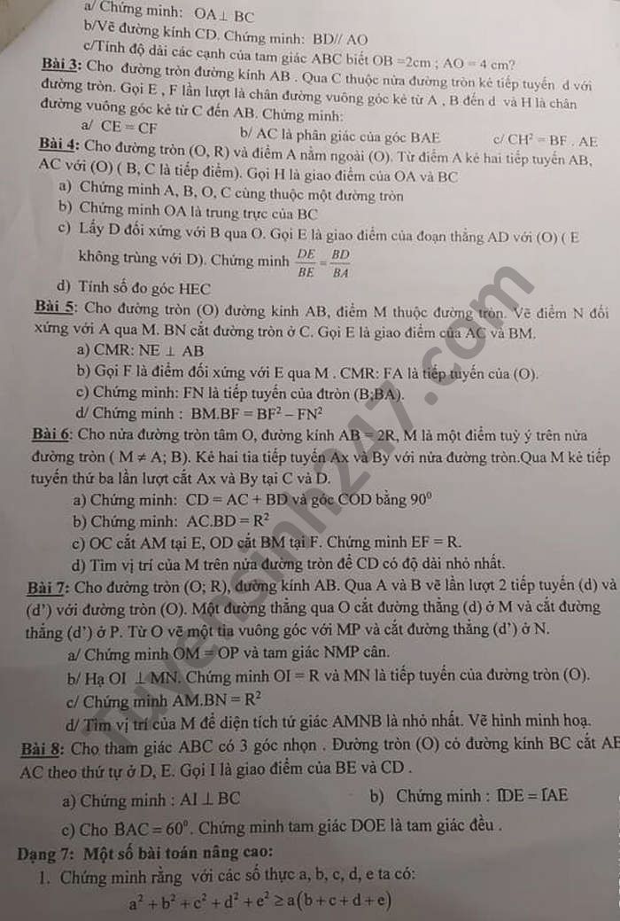 De cuong on tap HK1 THCS Van Yen mon Toan lop 9 nam 2020