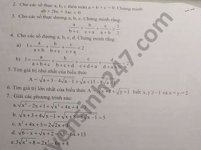 De cuong on tap HK1 THCS Van Yen mon Toan lop 9 nam 2020
