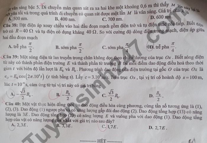 De thi thu Tot nghiep THPT 2021 mon Ly lan 2 THPT Chuyen Bac Ninh