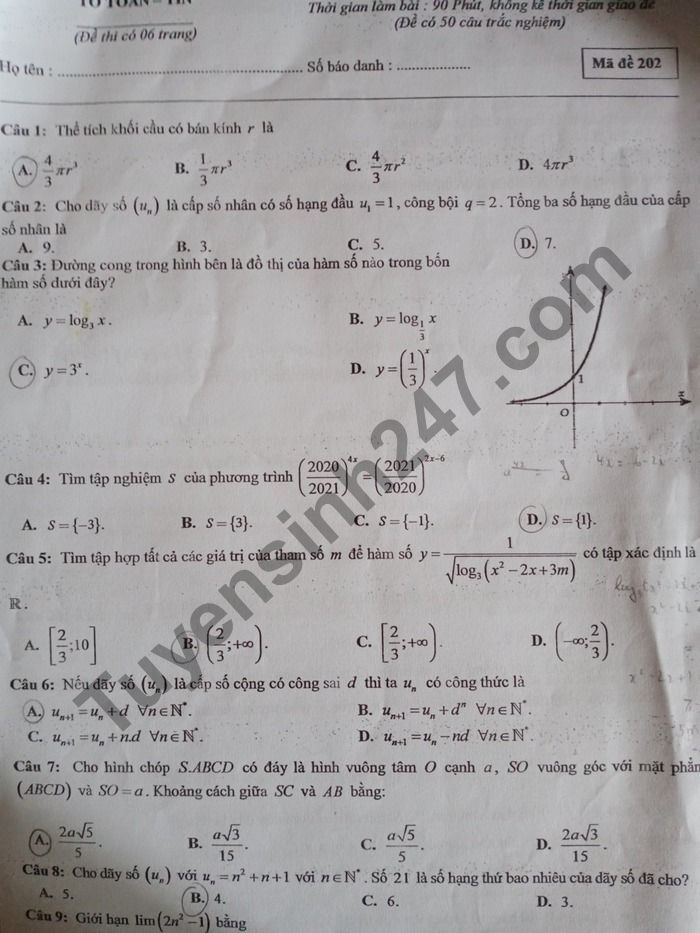 De thi thu Tot nghiep THPT 2021 mon Toan THPT Chuyen Bac Ninh lan 2