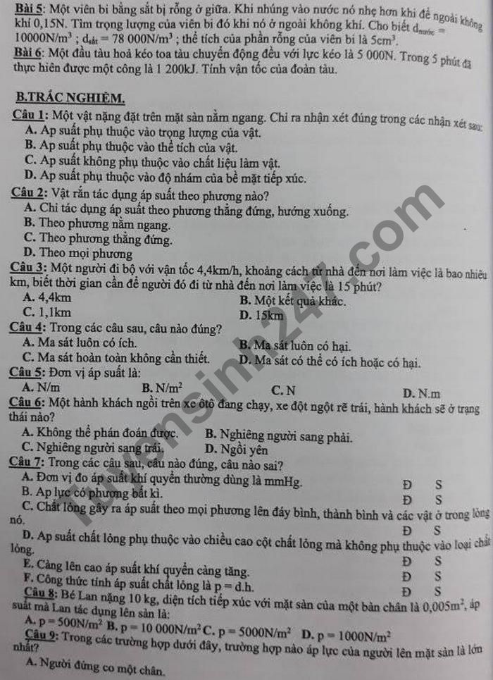De cuong on tap HK1 lop 8 mon Ly nam 2020 THCS Kim Giang