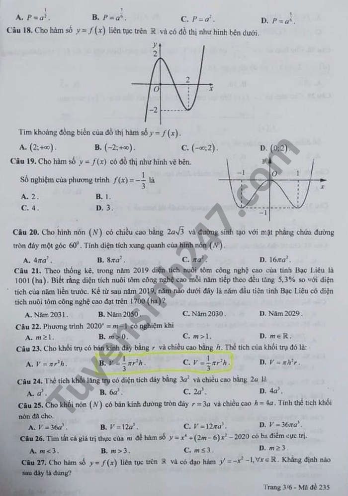 De kiem tra hoc ki 1 lop 12 mon Toan So GDKHCN Bac Lieu 2020