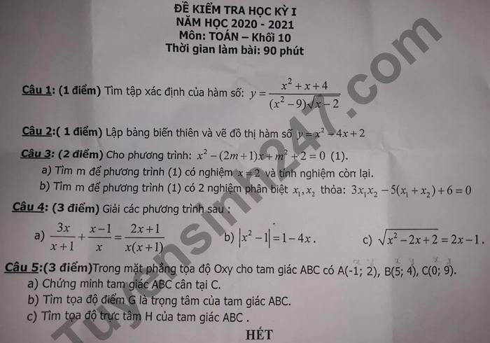 De kiem tra HK1 lop 10 mon Toan nam 2020 THPT Luong Van Can