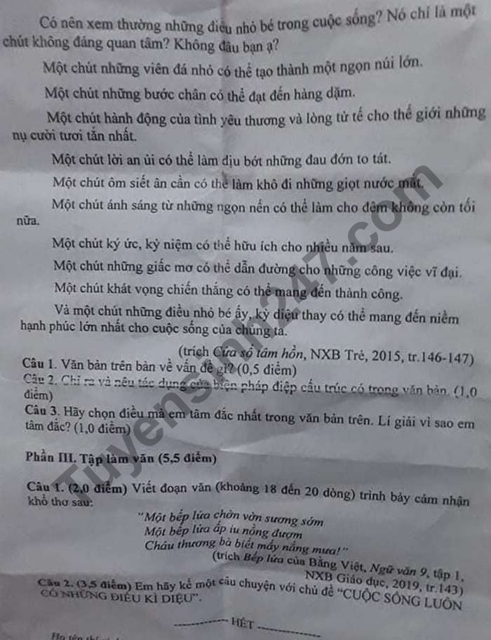 De thi hoc ki 1 nam 2020 mon Van lop 9 Truong THCS Giao Tan