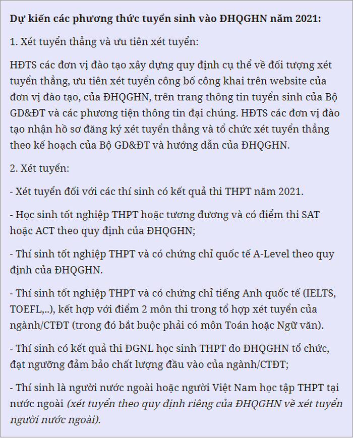 Dai hoc Quoc gia Ha Noi se to chuc thi DGNL nam 2021