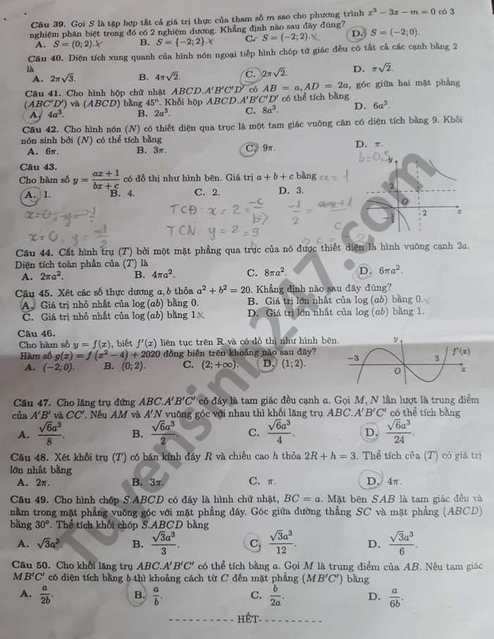 De kiem tra HK1 tinh Binh Thuan mon Toan lop 12 nam 2020