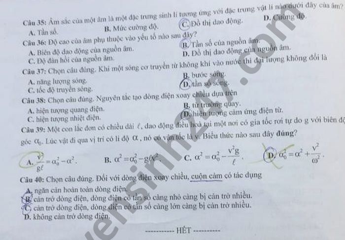 De thi HK1 mon Ly lop 12 nam 2020 THPT chuyen Tran Dai Nghia