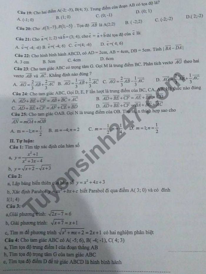 De thi HK1 mon Toan lop 10 nam 2020 THPT So 1 Bac Ha