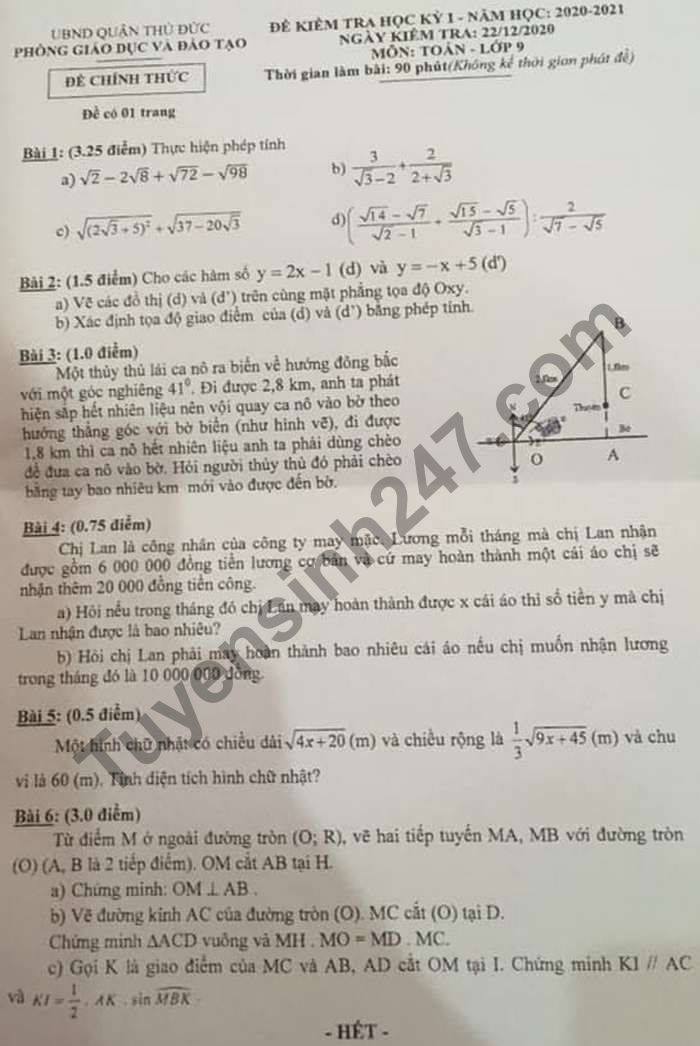 De thi HK1 mon Toan lop 9 Phong GD Quan Thu Duc nam 2020