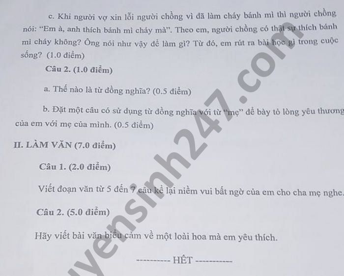 De thi HK1 nam 2020 mon Van lop 7 Phong GD Tra On
