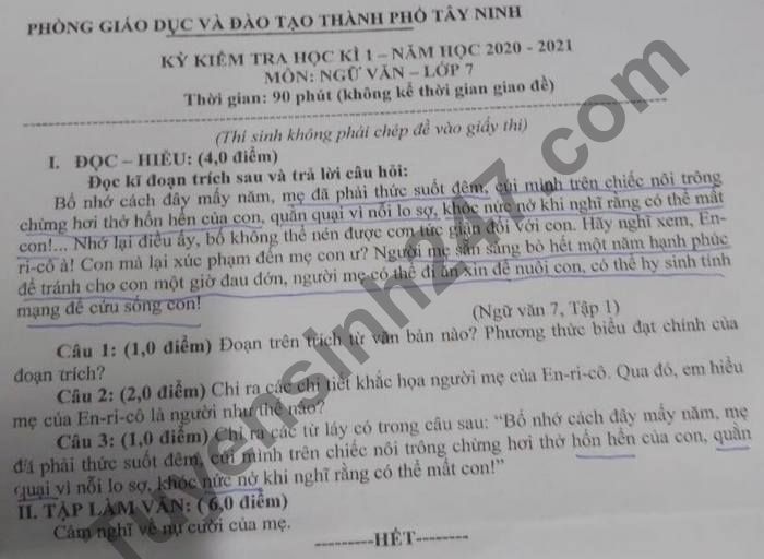De kiem tra HK1 nam 2020 lop 7 mon Van Phong GD TP Tay Ninh