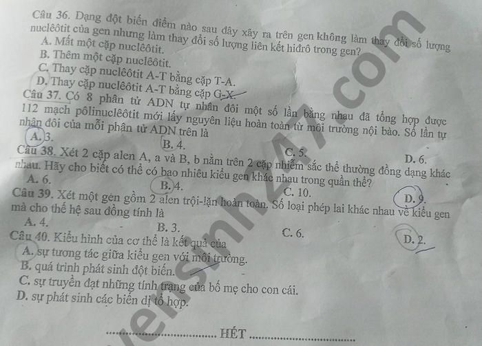 De thi HK1 mon Sinh lop 12 So GD An Giang nam 2020