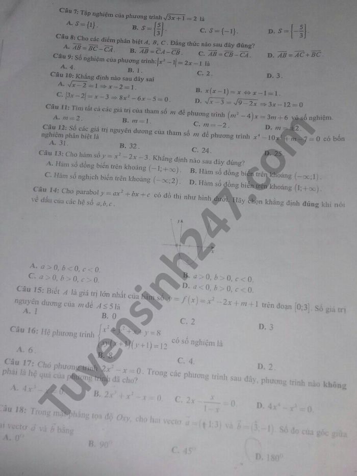 De thi HK1 THPT Kim Son A mon Toan lop 10 nam 2020