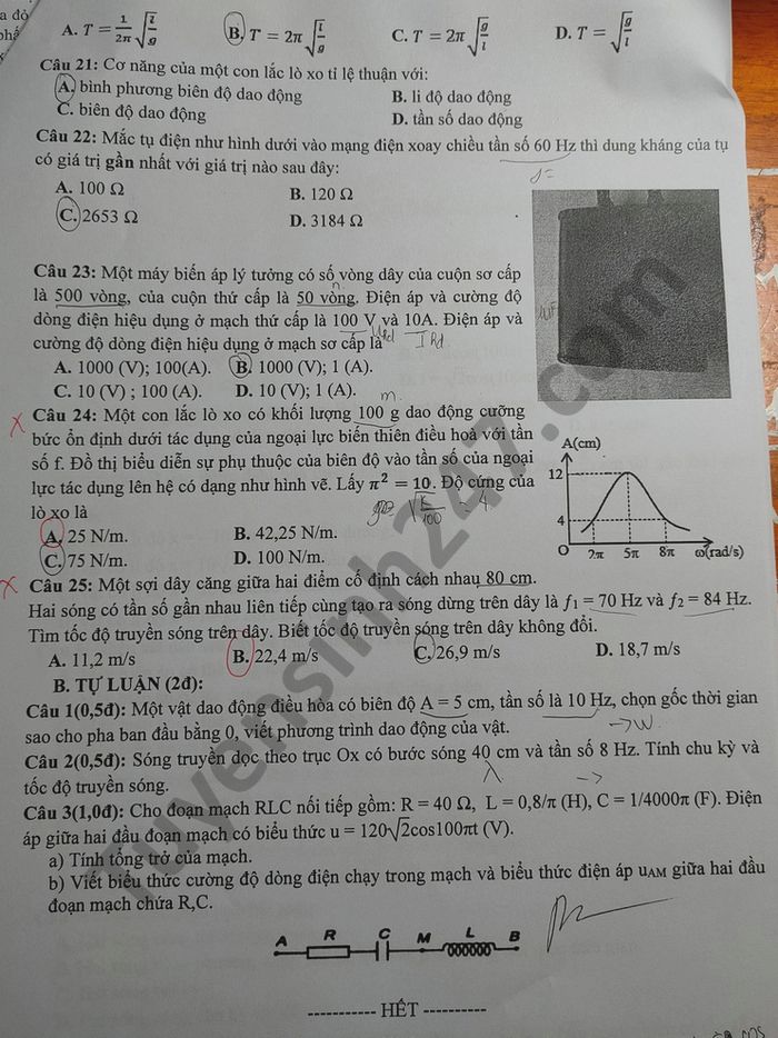 De thi HK1 mon Li lop 12 THPT Dai Tu nam 2020