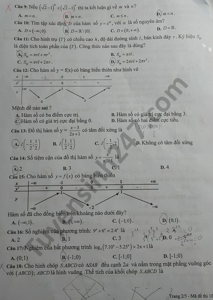 De thi HK1 mon Toan lop 12 nam 2020 THPT Dai Tu